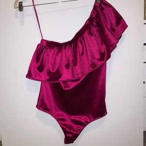 EXPRESS one shoulder ruffle bodysuit
